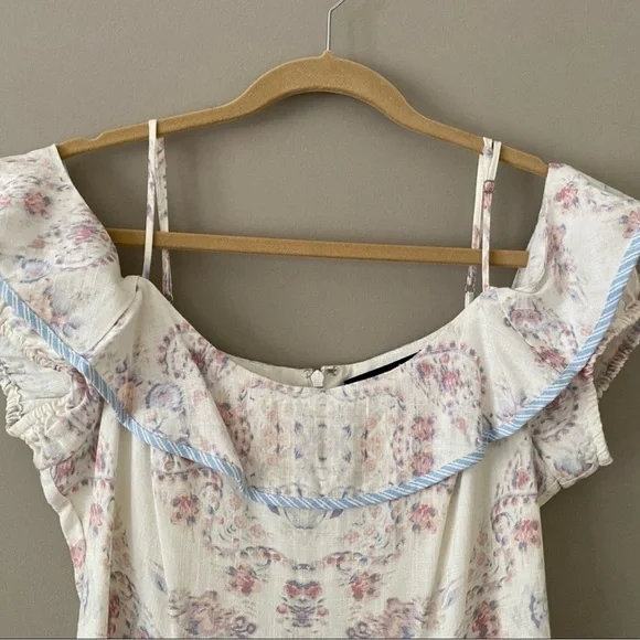 BCBG MAX AZRIA | Hi/Low Off Shoulder Floral Linen MIDI | M - Picture 4 of 6